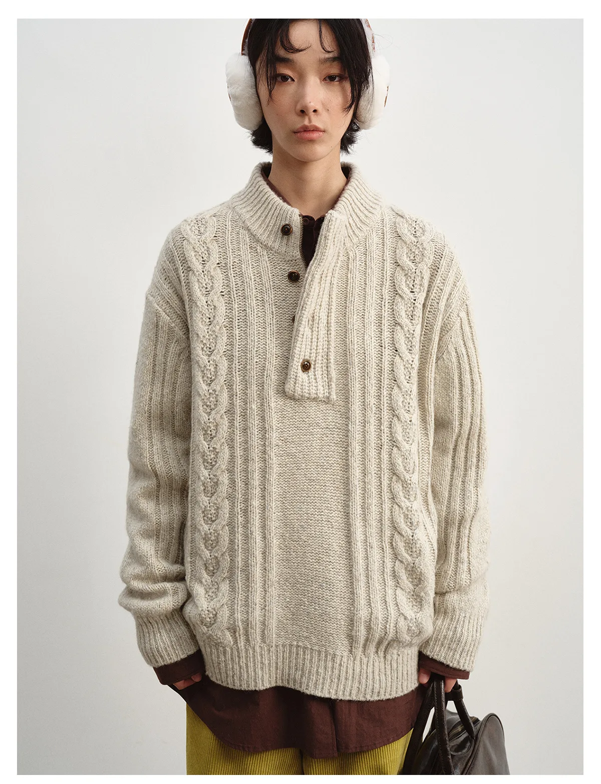 Women's Vintage Wool Blend Half Zip Sweater, Crew Neck Pullover Knit Top, Long Sleeve Casual Knitwear - Image 2