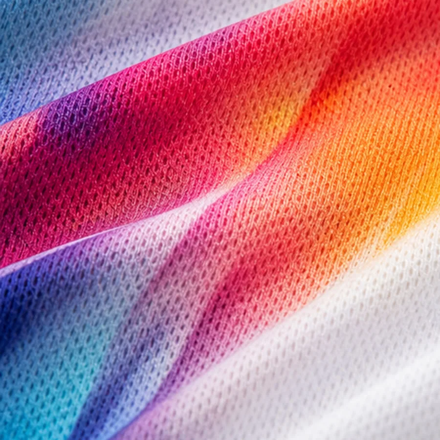 Colorful sublimation printing integrated into white polyester fabric