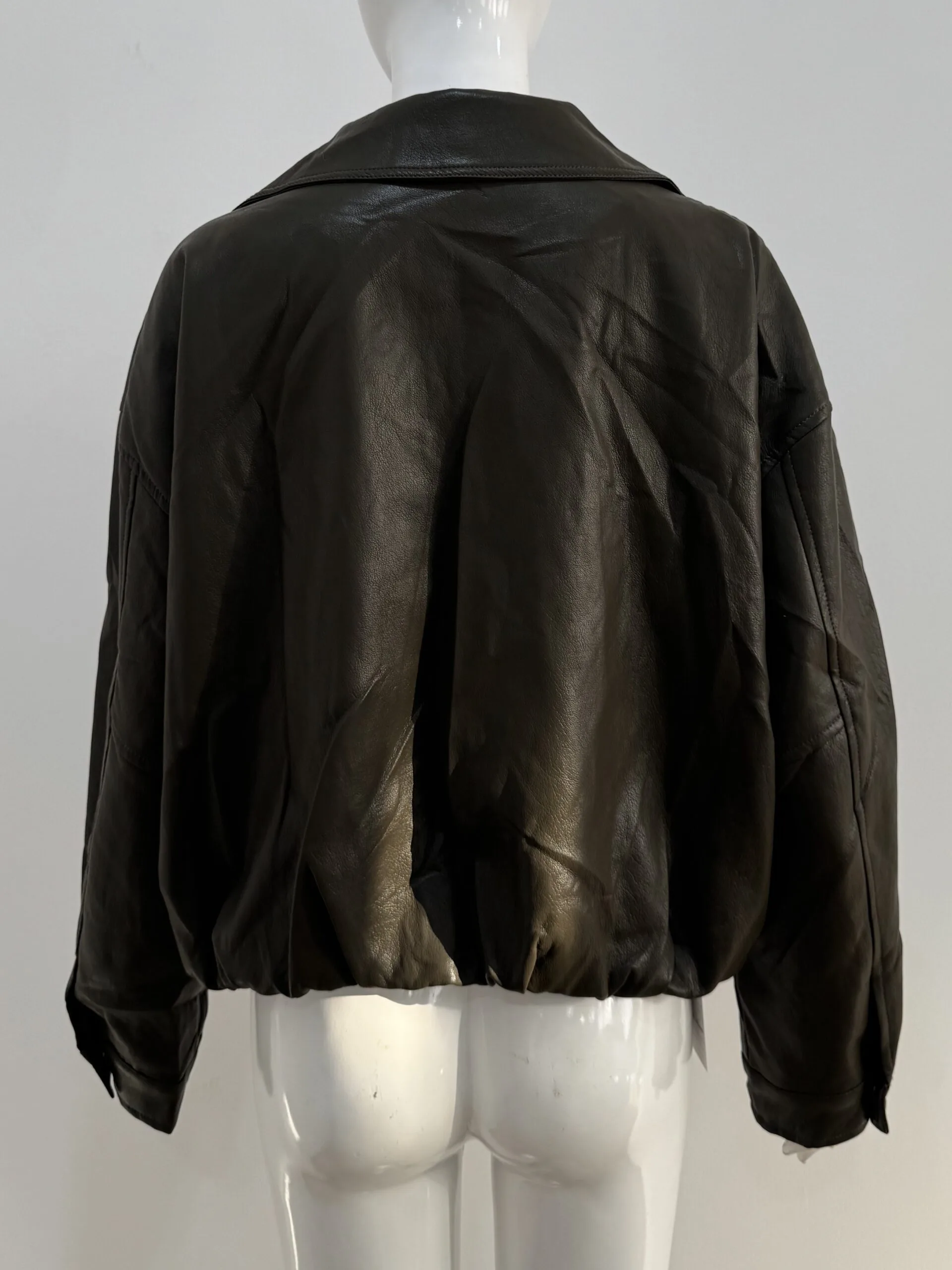 Women's Oversized Faux Leather Biker Jacket - Image 3