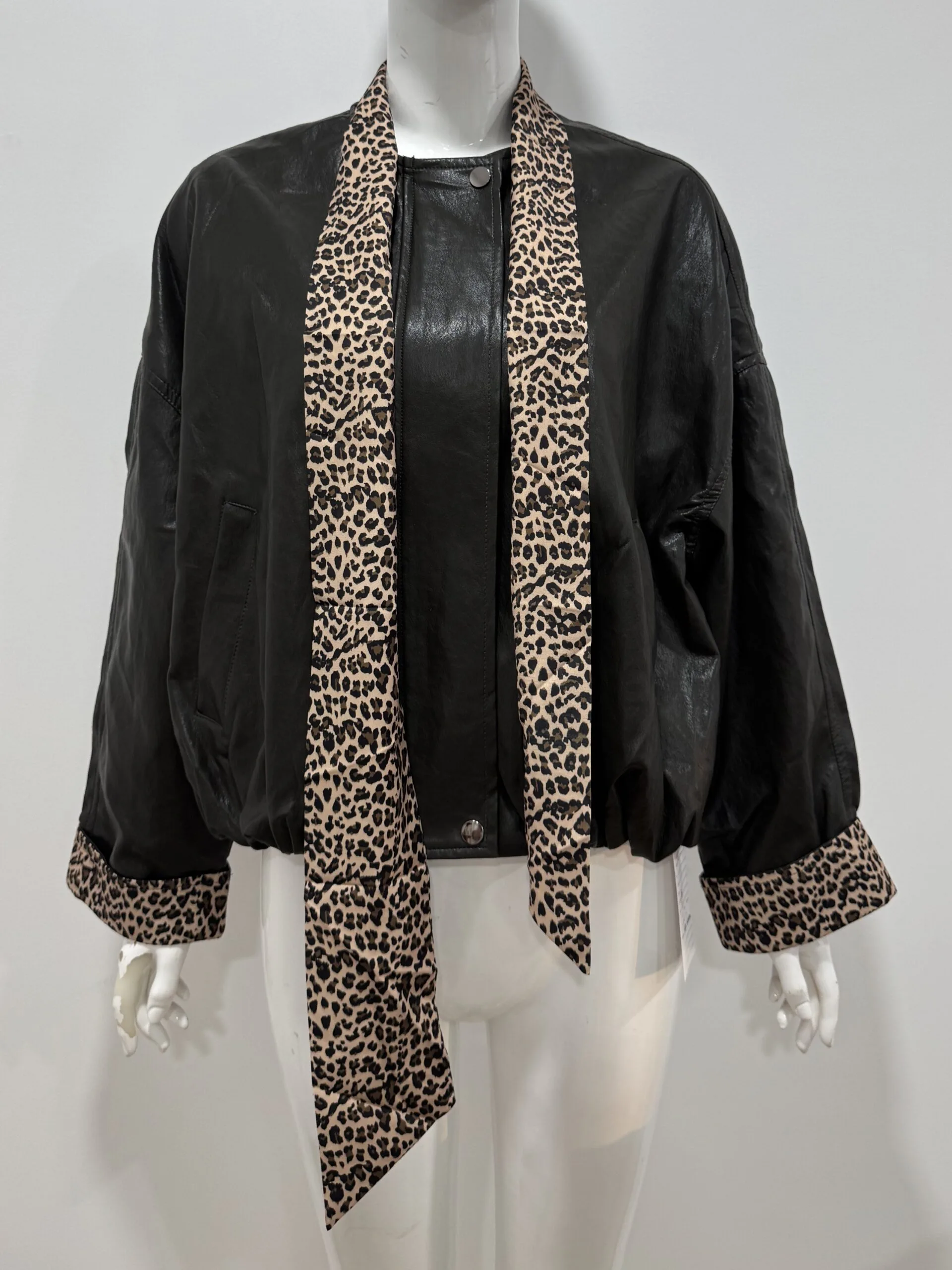 Women's Oversized Faux Leather Biker Jacket - Image 10