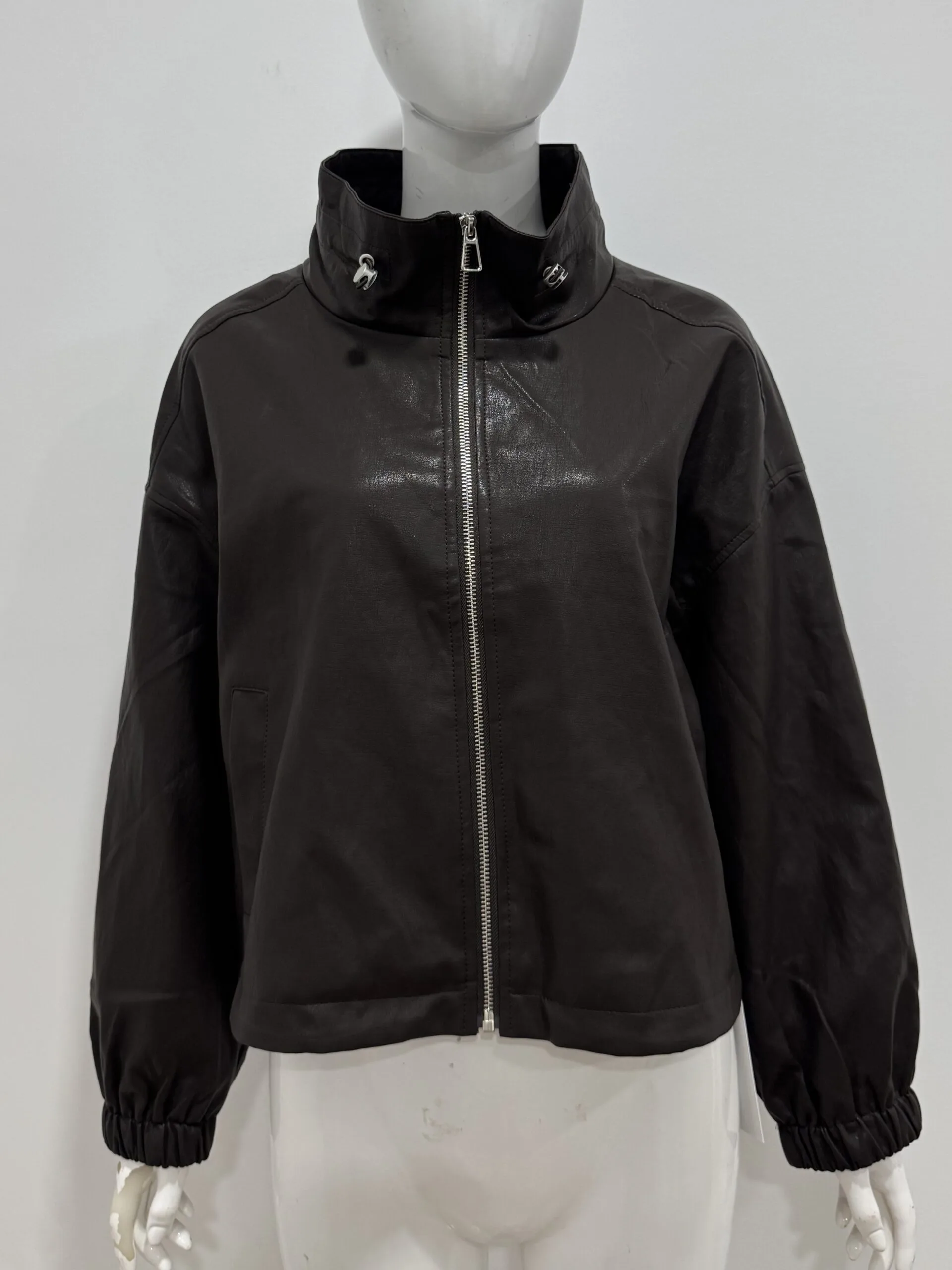 Women's Oversized Faux Leather Biker Jacket - Image 12